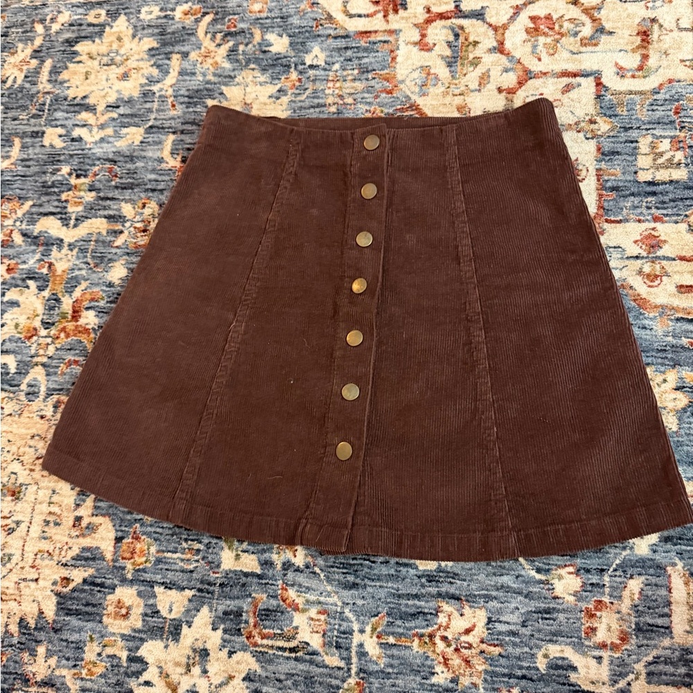 Wishlist Brown Button-Front Corduroy Mini Skirt